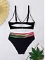 billiga Bikiniset-Dam Badkläder Bikini 2 st Kaxig Baddräkt Öppen rygg Smal Semester Standkläder Färgblock V-hals Ärmlös Baddräkter