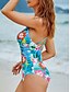 billiga One-piece-baddräkter-Dam Badkläder En bit Monokini Baddräkt Öppen rygg Magkontroll Hög midja Smal Semester Standkläder Blommig V-hals Ärmlös Baddräkter