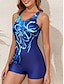 billiga One-piece-baddräkter-Dam Badkläder En bit Monokini Baddräkt Öppen rygg Magkontroll Hög midja Smal Semester Standkläder Geometrisk U-hals Ärmlös Baddräkter