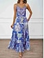 preiswerte Ausgefallene Kleider-Damen Maxidress Casual kleid A Linie Kleid skims dress Boho-Kleid Böhmen Brautkleider schlicht Boho Urlaub Täglich Regular Fit Blumen Ärmellos Gurt Blau Grün Sommer