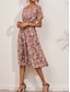 tanie Eleganckie sukienki kwiatowe-Damskie Sukienka midi Codzienne sukienki Sukienka A line Elegancki Codzienny Urlop Codzienny Regularny Kwiaty Krótki rękaw W serek Biały Rumiany róż Lato