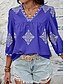abordables Hauts de Vacances pour Femmes-Femme Chemise Chemisier Géométrique Bohême Ethnique Décontractées Manches 3/4 Col V Hauts réguliers du quotidien Imprimer Violet Vert Eté Printemps Automne