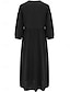 baratos Vestido branco-Vestido midi feminino elegante, vintage, estiloso, manga lanterna, férias, diário, ajuste regular, liso, manga 3/4, decote em V, preto, branco, verão, primavera, outono