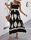 preiswerte Ausgefallene Kleider-Damen kleid lang Casual kleid A Linie Kleid Sommerkleid Boho-Kleid Böhmen Hawaiianisch Stilvoll Urlaub Täglich Verabredung Regular Fit Graphic Ärmellos Quadratischer Ausschnitt Schwarz Rosa Rote Grün