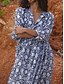 ieftine Rochii casual florale-Pentru femei Rochii Midi Rochie casual Stilat Casual Vacanță Zilnic Fit regulat Floral Lungime Manșon 3/4 Stil Nautic Bleumarin Albastru piscină Primăvară Toamnă
