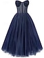abordables Robes Longues &amp; Gowns-Ligne A Longueur thé Robes de Bal Fête Corsets Sans manches Coeur Bal de promo Soirée Tulle avec Froncé