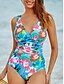 billiga One-piece-baddräkter-Dam Badkläder En bit Monokini Baddräkt Öppen rygg Magkontroll Hög midja Smal Semester Standkläder Blommig V-hals Ärmlös Baddräkter