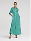 cheap Print Casual Dress-Women&#039;s Shirt Dress Print Dress Maxi Dress Blue Green Leopard prints Roll up Sleeves Sequin Summer Shirt Collar Leopard Print S M L