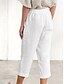 voordelige Effen katoenen linnen broek-Dames Katoenen linnen broek Chinese Modieus Streetwear Kuitlengte Hoge taille Effen Zak Elastische tailleband Comfortabel Zacht Micro-elastisch Buiten Straat Marine-blauw Wit Zomer Lente Normale