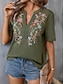 abordables Tops Graphiques pour Femmes-Femme Chemise Chemisier Floral mode Décontractées Manche Courte Col cranté Hauts réguliers du quotidien Brodée Vert Véronèse bleu marine Eté