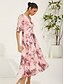 abordables Robes de vacances-Femme Robe mi-longue Robe de Mousseline Elégant mode Manche Gigot Mariage robe demoiselle d honneur du quotidien Standard Floral Demi Manches Col V Rose Claire Eté Printemps Automne