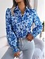 preiswerte Blumenblusen-Damen Hemd Bluse Knöpfe Druck Blumen Stilvoll Lässig Langarm Hemdkragen Normale Oberteile Täglich Blau Orange Sommer Frühling Herbst