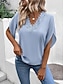 abordables Hauts en dentelle-Femme Chemise Chemisier Couleur unie mode Décontractées Demi Manches Cloche Col V Hauts réguliers du quotidien Dentelle Patchwork Rose Claire Bleu clair Eté Printemps Automne