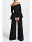 economico NERO-Tute abito da sera elegante abito da sera per feste abito lungo fino al pavimento maniche lunghe scollatura off shoulder cintura  fascia in cotone misto schiena scoperta con volant