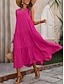 abordables Robes de vacances-Femme Robe Maxi Robe casual Robe Évasée Robe Trapèze mode basique Décontractées Vacances du quotidien Standard Plein Sans Manches Col V Noir Jaune Rouge Fuchsia Eté Printemps