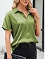 tanie Eleganckie topy-Damskie Koszula Elegancki Szykowny Satyna Jednokolorowe Biznes Nowoczesny Codzienny Krótki rękaw Kołnierzyk koszuli Zwykłe topy Praca Ubrania formalne Guziki Wino Lato Wiosna