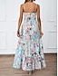 preiswerte Ausgefallene Kleider-Damen Maxidress Casual kleid A Linie Kleid skims dress Boho-Kleid Böhmen Brautkleider schlicht Boho Urlaub Täglich Regular Fit Blumen Ärmellos Gurt Blau Grün Sommer