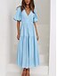 cheap Work Dresses-Women&#039;s Maxi Dress Casual Dress Swing Dress Basic Casual Vacation Daily Regular Fit Plain Short Sleeve V Neck Black Green Apricot Light Blue Summer