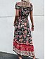 ieftine Rochii Boho-Pentru femei Rochie Maxi Rochie casual Rochie leagăn Rochii Boho Chic Rochie A line Boemia Stilat Casual Vacanță Zilnic Plajă Potrivire Largă Floral Manșon scurt În V Negru Roșu-aprins Vară Primăvară