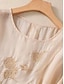 preiswerte Hemden-Damen Hemd Bluse Baumwoll-Leinen-Hemden Einfarbig Basic Lässig Dreiviertelarm Rundhalsausschnitt Normale Oberteile Täglich Bestickt Weiß Rosa Blau Khaki Sommer Frühling