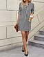 preiswerte Blusenkleider-Damen Minikleid blusenkleid Casual kleid Sommerkleid Stilvoll Brautkleider schlicht Urlaub Täglich Verabredung Regular Fit Streifen Langarm V Ausschnitt Schwarz Blau Sommer Frühling