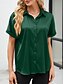 tanie Eleganckie topy-Damskie Koszula Elegancki Szykowny Satyna Jednokolorowe Biznes Nowoczesny Codzienny Krótki rękaw Kołnierzyk koszuli Zwykłe topy Praca Ubrania formalne Guziki Wino Lato Wiosna