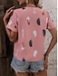 cheap Boho tee-Women&#039;s Shirt Blouse Feather Stylish Casual Short Sleeve Notched Neck Regular Tops Daily Print White Pink Summer Spring