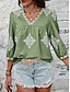 abordables Hauts de Vacances pour Femmes-Femme Chemise Chemisier Géométrique Bohême Ethnique Décontractées Manches 3/4 Col V Hauts réguliers du quotidien Imprimer Violet Vert Eté Printemps Automne
