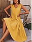 abordables Robes de vacances-Femme Robe Maxi Robe casual Robe Évasée Robe Trapèze mode basique Décontractées Vacances du quotidien Standard Plein Sans Manches Col V Noir Jaune Rouge Fuchsia Eté Printemps