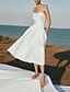 abordables Petites Robes Blanches-Petite robe blanche de remise de diplôme de plage robes de mariage boho A-Line décolleté en cœur sans manches longueur thé jersey ensembles nuptiaux robes de mariée avec perles froncées