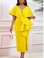 billige Kentucky-kjole-Kentucky Derby Kvinners Midi Kjole Bodycon Kjole Puffermansjett Kjole Elegant Formell Cocktail Formell Fest Bryllupsgjest Regular Fit Grafisk Kortermet V Utringning Svart Hvit Gul Rød Sommer