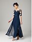 abordables Monos de mamá-Mono de la Madre de la Novia Invitada Formal de Boda Elegante Fiesta Cuello Redondo Largo hasta el Tobillo Chiffon Encaje Manga 3/4 con Apliques
