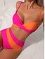 baratos Conjuntos de Bikini-Mulheres Roupa de Banho Biquíni 2 partes Slip roupa de banho Frente Única Delgado Férias Roupa de Praia Bloco de cor Decote V Sem Manga Fatos de banho