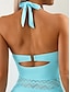 baratos Tankinis-Mulheres Roupa de Banho Tankini 2 partes Cavado roupa de banho Com Transparência Frente Única Cintura Alta Férias Roupa de Praia Côr Sólida Decote V Sem Manga Fatos de banho