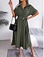 preiswerte Einfaches Kleid-Damen Midi Kleid Wickelkleid A-Linie Kleid Geburtstag Freizeit Urlaub Party Geburtstag reguläre Passform Grafik Kurzarm Hemdkragen Wein Armee Grün Hellblau Sommer
