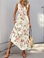 ieftine Rochii de Vacanță-Pentru femei Rochie Maxi Rochie A line Rochie florala Stilat Casual Vacanță Casual Zilnic Fit regulat Floral Manșon scurt În V Alb Vară Primăvară