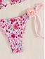 billiga Bikiniset-Dam Badkläder Bikini 2 st G-string Baddräkt Öppen rygg Smal Semester Standkläder Blommig Halterneck Ärmlös Baddräkter