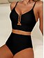 preiswerte Bikini-Sets-Frauen Badeanzüge Bikini 2-Teilig Slips Badeanzug Rückfrei Schlank Hohe Taille Urlaub Strandmode Einfarbig V-Ausschnitt Ärmellos Bademode