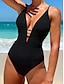 billiga One-piece-baddräkter-Dam Badkläder En bit Monokini Baddräkt Öppen rygg Magkontroll Hög midja Smal Semester Standkläder Ensfärgat V-hals Ärmlös Baddräkter