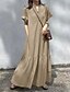 preiswerte Kleider-Damen Langes Kleid Maxikleid Leinen-inspirierte Kleider Freizeitkleid Baumwoll-Leinenkleid Stilvoll Lässig Urlaub Täglich Date Normale Passform Einfach Kurzarm Stehkragen Schwarz Wein Khaki Sommer