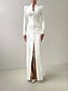 cheap Tuxedo Dresses-Mermaid / Trumpet Mother of the Bride Dress Tuxedo Dress Elegant High Split V Neck Floor Length Satin Long Sleeve with Slit