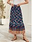 cheap Graphic Skirts-Women&#039;s Long Skirt Bohemia Boho Long Maxi High Waist Skirts Graphic Color Block Patchwork Print Micro-elastic Holiday Beach Navy Spring, Fall, Winter, Summer Polyester Viscose