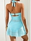 baratos Tankinis-Mulheres Roupa de Banho Tankini 2 partes Cavado roupa de banho Com Transparência Frente Única Cintura Alta Férias Roupa de Praia Côr Sólida Decote V Sem Manga Fatos de banho
