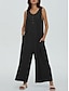 billige uformelle jumpsuits-Dame Normal Kjeledresser Aktiv Helfarge Ermeløs U-hals Knapper Lomme Feriereise Daglig Normal Svart Navyblå Blå Sommer