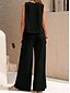 billiga Uppsättningar-Dam Elegant Mode Streetwear Tvådelade set Blus Väst Byxor Ärmlös Rund hals Ensfärgat Utomhus Arbete Ledigt Svart Gul Mörk Marin Sommar Normal