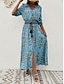 billiga Bohemklänningar-Dam Maxiklänning Vardagsklänning Långärmad Boho klänning Boho-klänning bohemliv Stylish Grundläggande Semester Ledigt Dagligen Normal Grafisk 3/4 ärm V-hals Rödbrun Blå Sommar Vår Höst