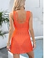 baratos Vestidos de Praia-Capa de Maiô Feminino com Recorte Moda Praia de Férias em Cor Sólida Decote V Sem Mangas