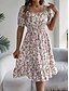 abordables Robes fleuries décontractées-Femme Robe mi-longue Robe Trapèze Robe de laitière Robe mi-longue Robe smockée Bohême Le style mignon mode Manche Gigot Vacances Intérieur Soirée Ajustable Floral Manche Courte Col Carré Noir Blanche