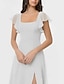 preiswerte Brautjungfernkleider-A-Linie Brautjungfernkleid Scoop-Ausschnitt kurzärmlig elegantes bodenlanges Chiffon  Spandex mit Rüschen  Drapierung  Split vorne
