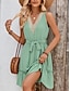 preiswerte Einfaches Kleid-Damen Mini Kleid A-Linie Kleid Sommerkleid Einfarbig Off-Shoulder Kleid Basic Lässig Urlaub Täglich Reguläre Passform Grafik Ärmellos V-Ausschnitt Schwarz Blau Grün Sommer